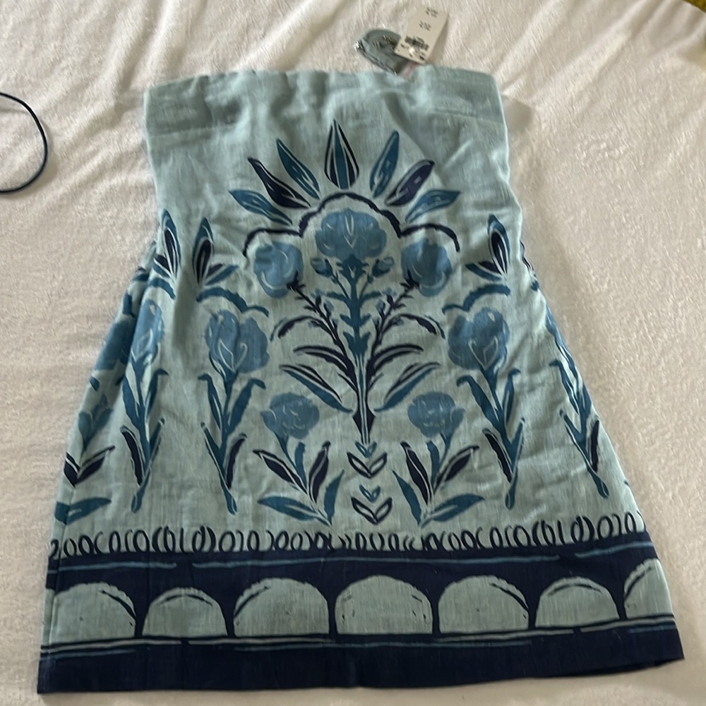 NWT Abercrombie & Fitch Scarlett Linen Blend Dress Blue Floral Pattern SP - Picture 7 of 12